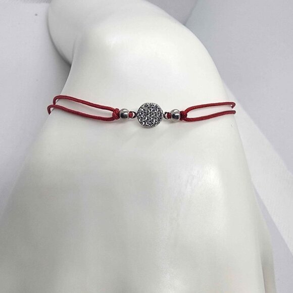 NEW Sterling Silver 925 Round Design With Red String Bracelet - Picture 1 of 3
